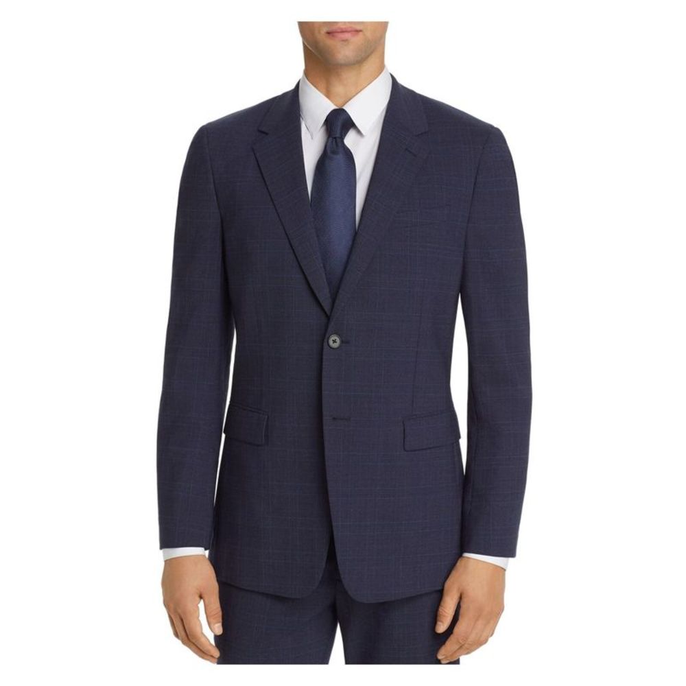 THEORY Mens Navy Windowpane Plaid Blazer Jacket 38S